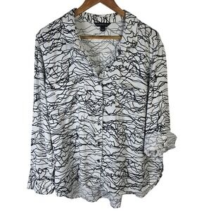 Rock & Republic‎ XXL Button Down Long Sleeve Top Black White Print Shirt